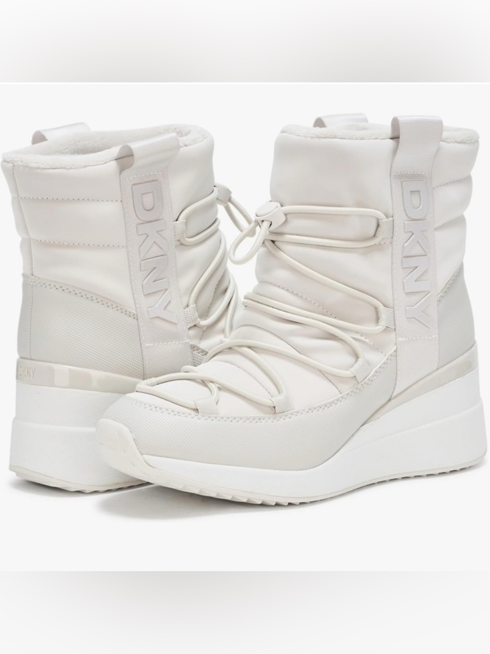 DKNY Perla Wedge Sneaker Boots In White Women’s Size 7 New In Box $138 MSRP